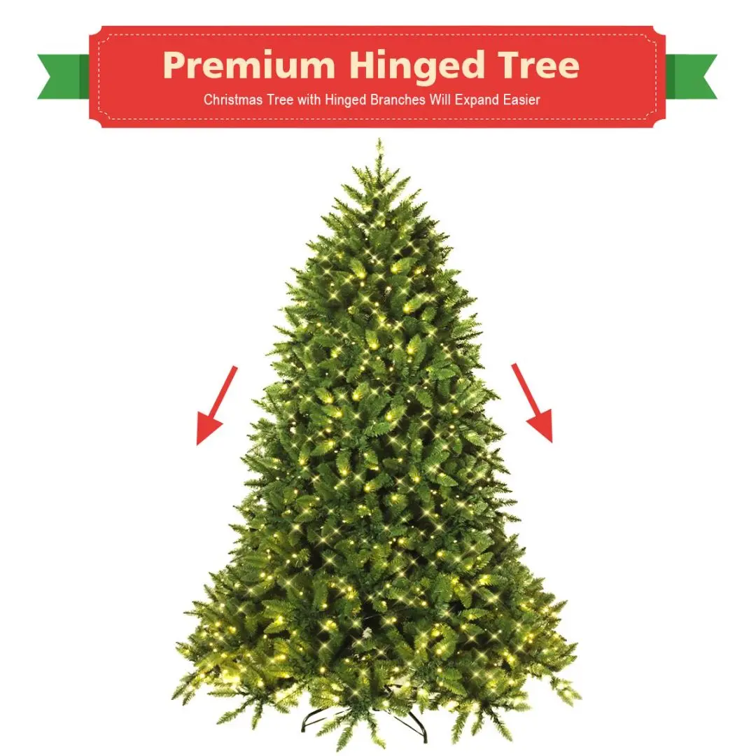 DORTALA 6FT Pre-lit Christmas Tree Hinged Artificial Xmas Tree with 650 LED Lights