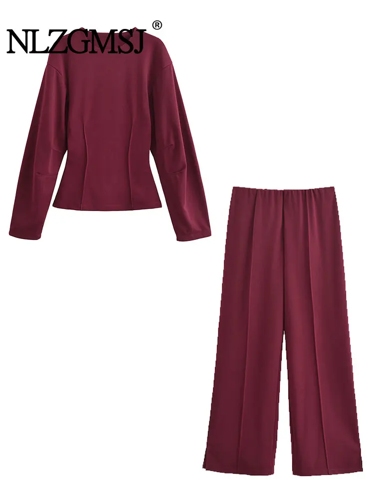 

2024, весна-лето, повседневный шикарный однотонный женский костюм, пуловер с круглым вырезом и длинными рукавами, топ, эластичные длинные прямые брюки, модные комплекты