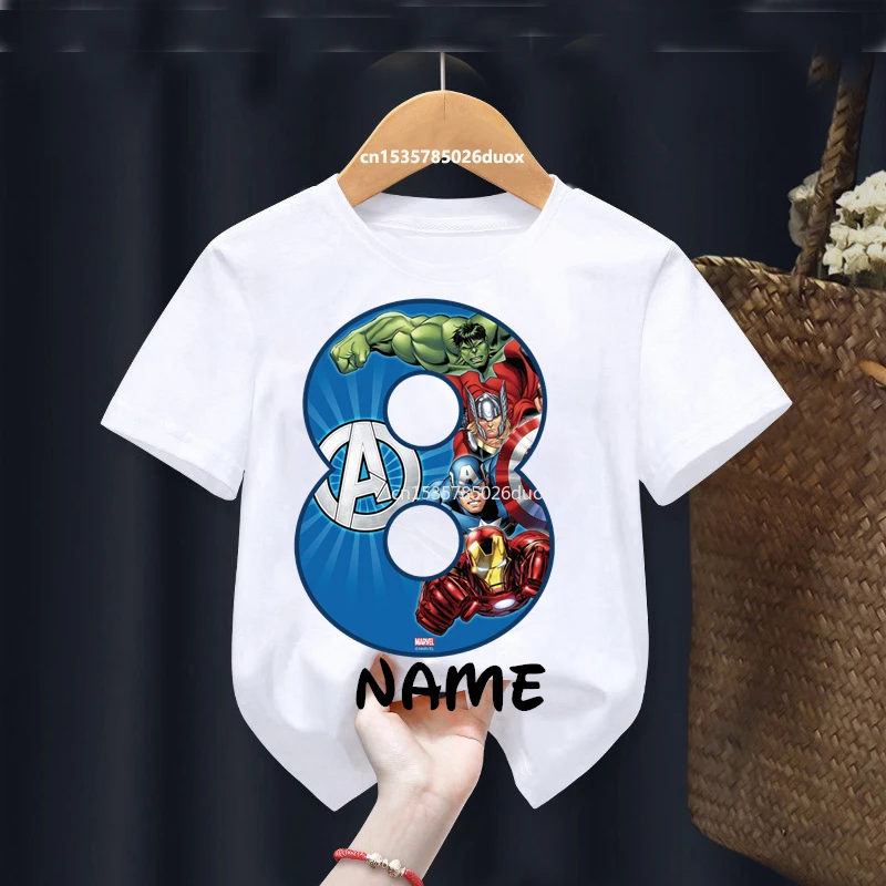 Boy 2 3 4 5 6 7 8 9 Birthday Marvel SuperHero Summer Short Sleeved T-shirt The Avengers Personalize Name Birthday Girls Shirts