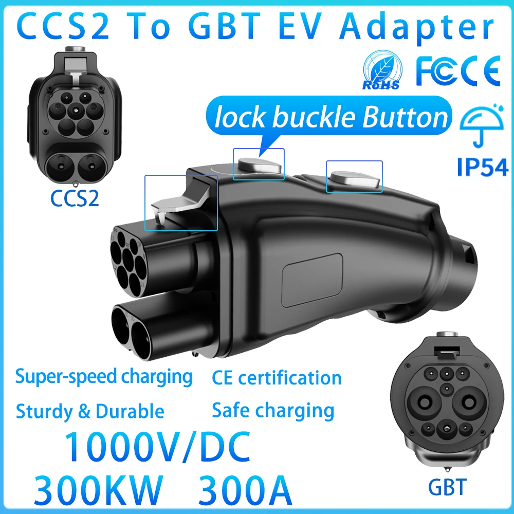 Unirise ccs2 para gbt ev adaptador 1000v 300kw dc conversor de carregamento rápido ccs carregador ccs2 compatível com adaptador de carro elétrico gbt