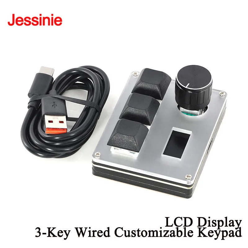 RGB Backlit Mini 3 Key Keypad One Handed Hot Key with Multifunction Knob Programmable Mechanical Keypad DIY Customized Program