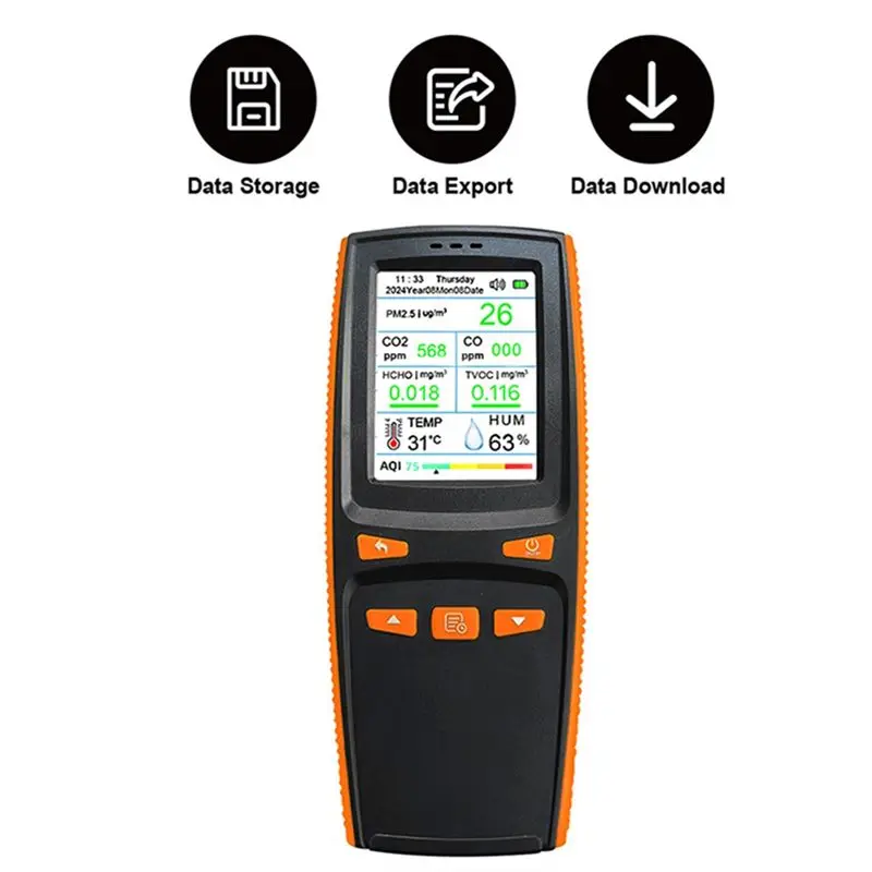 B62B-Data Storage& Download Support 9-In-1 Air Quality Monitor CO/CO2/PM2.5/HCHO TVOC Detection