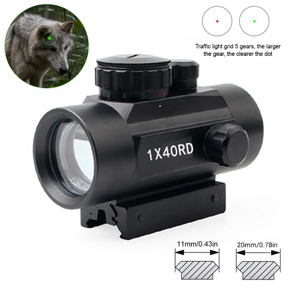 

1x40 Hunting Reflex Red Green Dot Sight Adjustable Brightness Reflex Sights Military Hunting with Free 11mm & 20mm Mount Rails