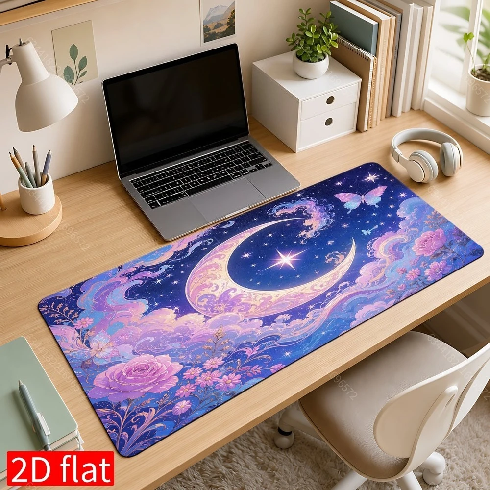 Blue and purple star-shaped crescent rose flower mouse pad, suitable for office desks and computer tables tapis de souris