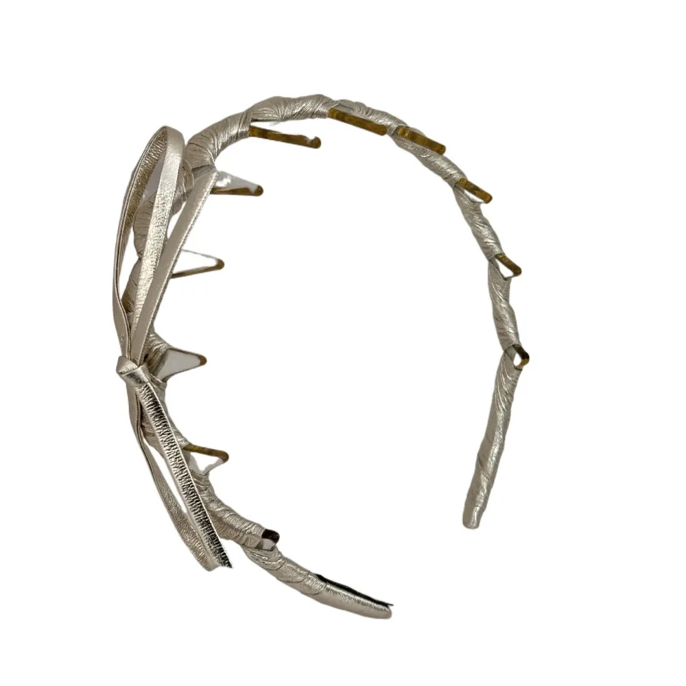 Sweet Non-Slip Bow Headband U-shaped Thin Wave Hair Band Plastic Korean Style PU Leather Hairband Makeup