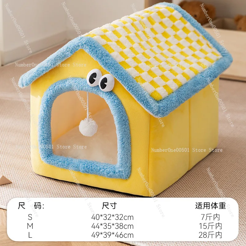 Enclosed Cat House Removable Washable Warm Pet Bed with Curtain Door for Small Dogs Cats Security Comfortable Pet Cottage