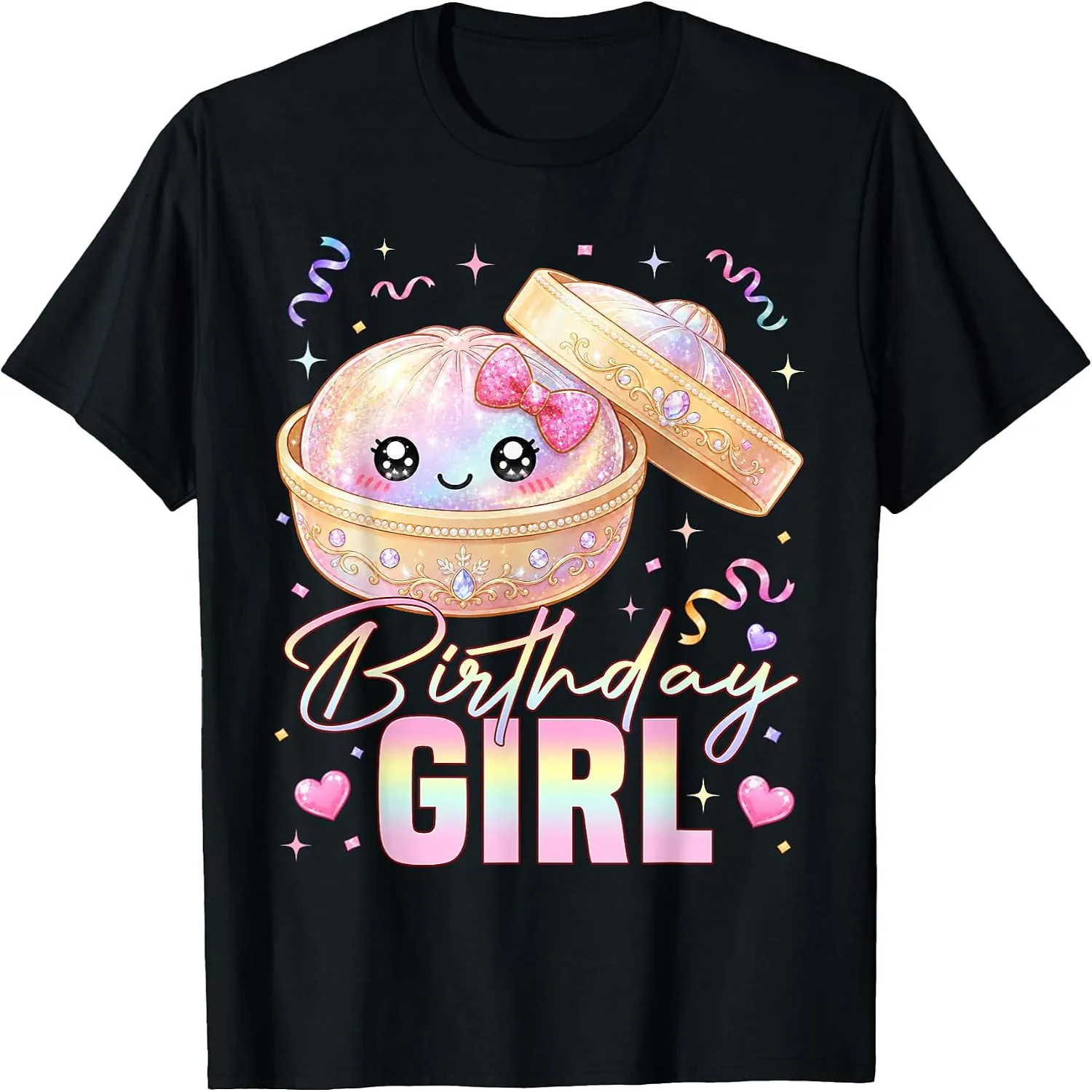 Birthday Girl Cute Glitter Rainbow Bao Bun Kawaii Dim Sum Party T-Shirt