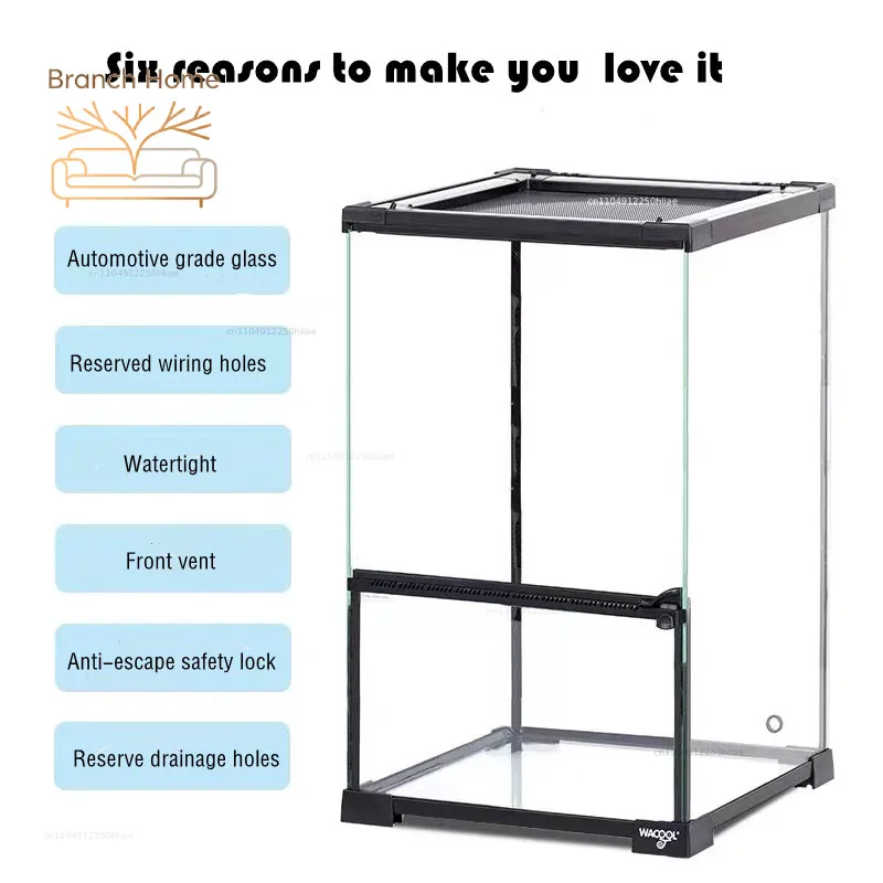 Glass Reptile Terrarium Front Doors Top Mesh Ventilation with Hygrometer for Bearded Dragon Ball Python Leopard Gecko