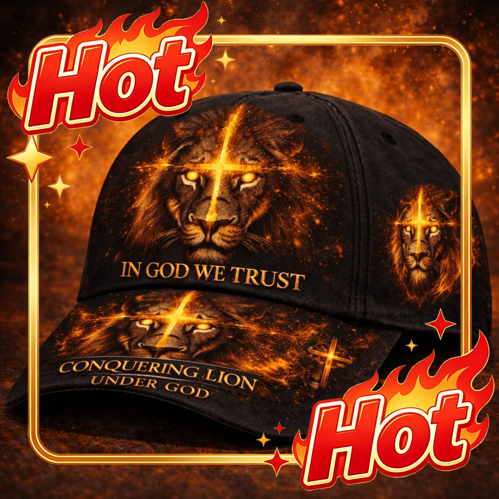 Custom Christian Lion In God We Trust Hat | Cross Fire Lion Of Judah Faith Cap, Powerful Inspirational Religious Gift