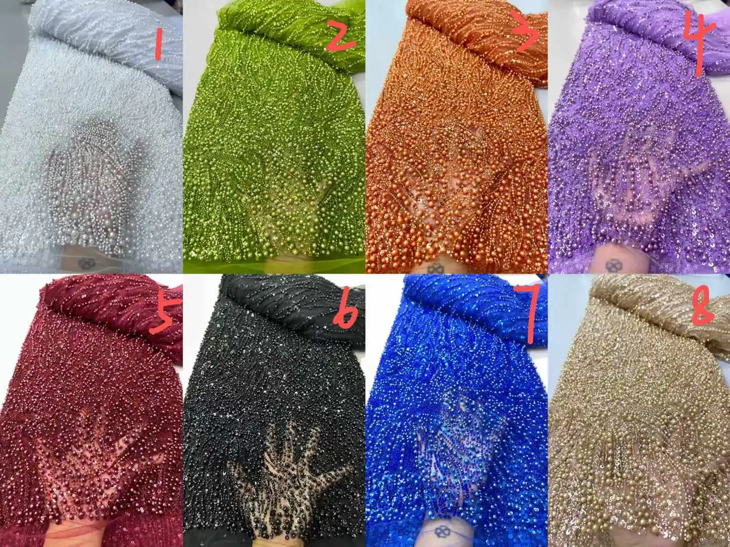 Luxurious Nigerian African Beads Lace Fabric 2025 High Quality Sequins Embroidery African French Lace Fabric For Wedding Dress