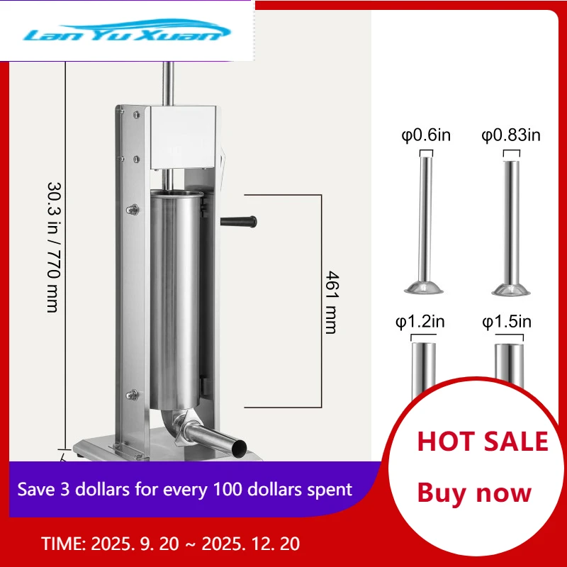 

SucceBuy 3 5 7 L Manual Sausage Stuffer Stainless Steel Making Sausage Vertical Maker with 5 Filling Funnels for Home Commercia