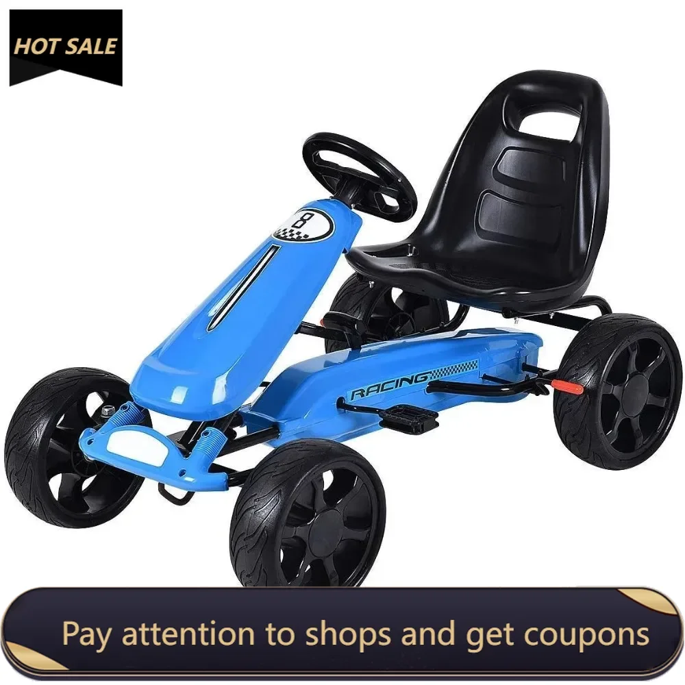 

Kids Go Kart, 4 Wheel Powered Ride On Toy,Adjustable Seat, Clutch, Brake, EVA Rubber Wheels, Pedal Go Kar(Blue) Freight free