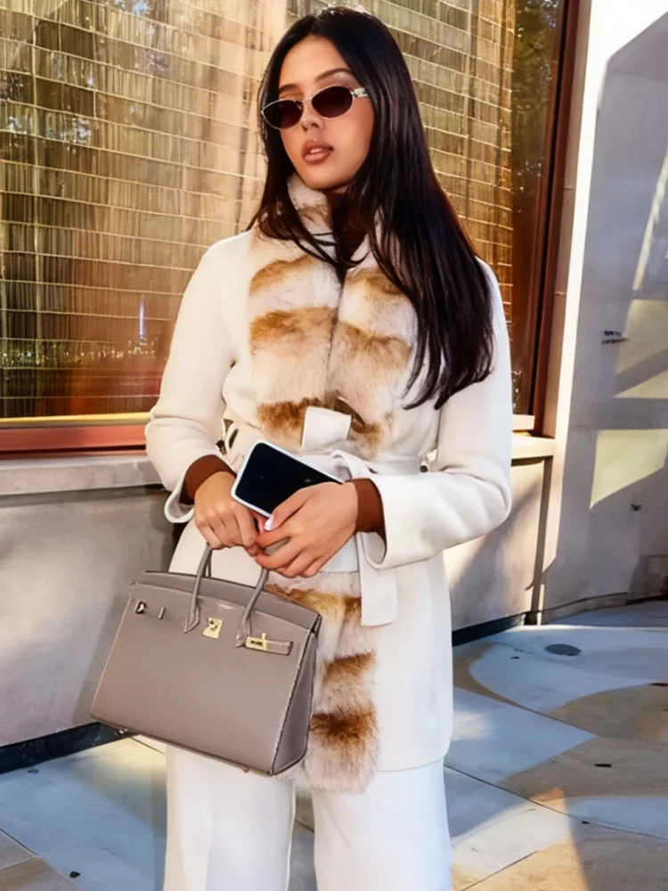 

HH женское однобортное пальто с длинными рукавами и меховым воротником с поясом и лацканами, женское осеннее длинное шерстяное пальто с карманами для отдыха