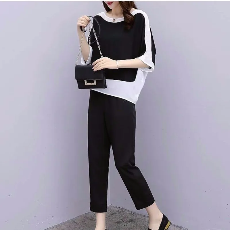 Women's Casual Sports Suit Korean Style Loose And Slim Fashion Crop Top Pants 2 Two Piece Sets 2024 Summer New Clothes For Women