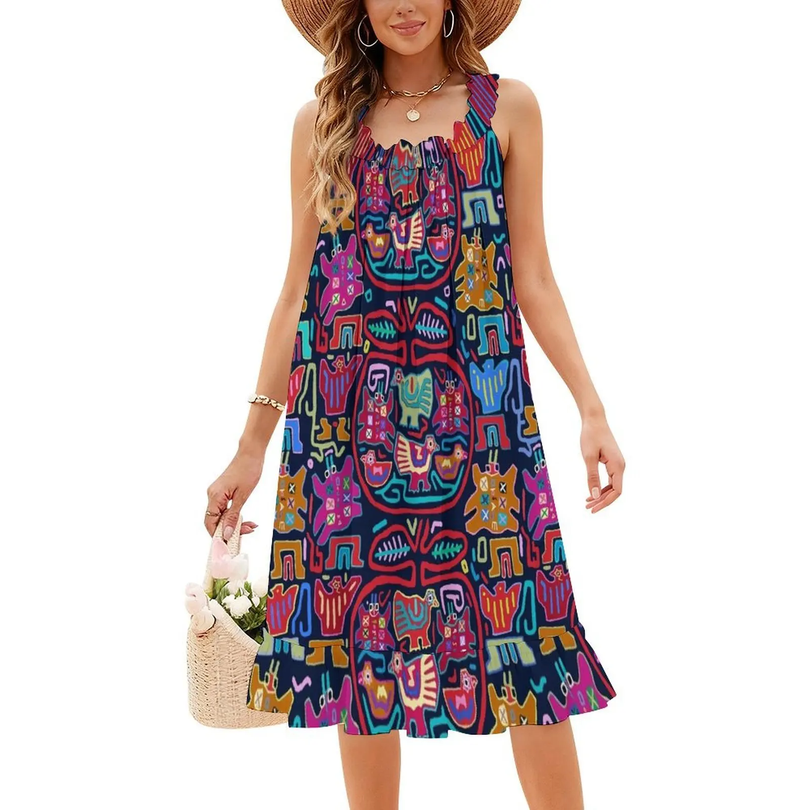 كونا الهندي باجارو مولا فستان سموك الأزهار للنساء الربيع الصيف فستان كاجوال للحزب فرجينيا فيفيير فاغابوند الفن الشعبي #4