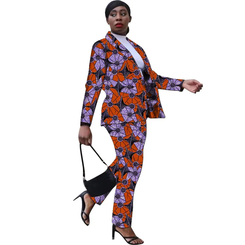 European/American Fashion African Print Women\'s Suit Casual Blazers With Straight Pants Female Ankara Party Outfits