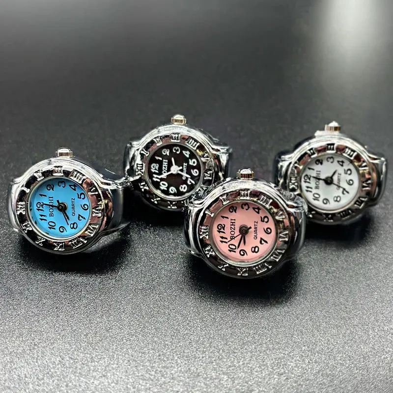 Kiss Jewelry Vintage Silver Color Elastic Strap Quartz Watch Finger Rings Women Men Couples Punk Roman Numerals Clock Ring Gift
