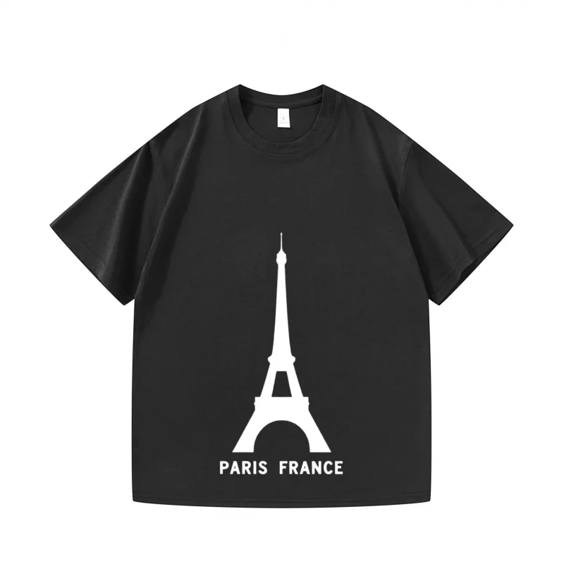 

Men's T-shirt Black Eiffel Tower Paris France Print Casual Travel Summer Wear