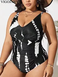 VigoJany 2025 Stampa con cinturino Plus Size Costumi da bagno Donna Cross Push Up Grande costume intero Estate Chubby Costume da bagno grande