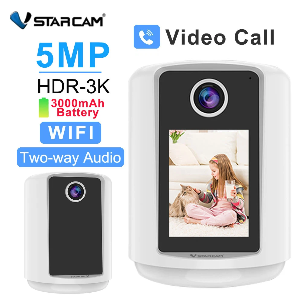 

Vstarcam 5MP WiFi Video Call IP Camera Auto Tracking PTZ Design 2-Way Audio Mini Indoor Baby Monitor Warm Light Night Lamp Cam