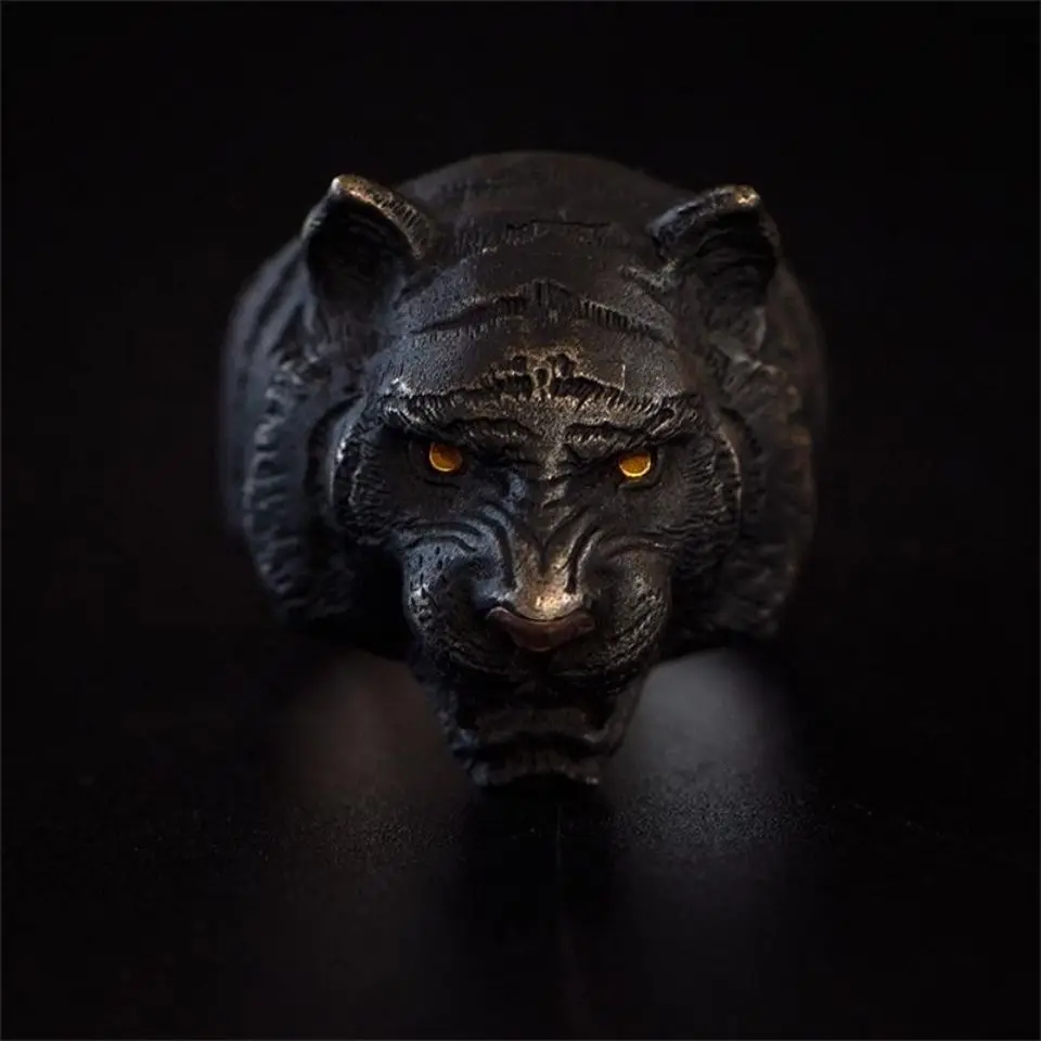 Personality Black Color Tiger Head Rings for Men Women Goth Punk Animal Rings Engagement Wedding Ring Party Jewelry