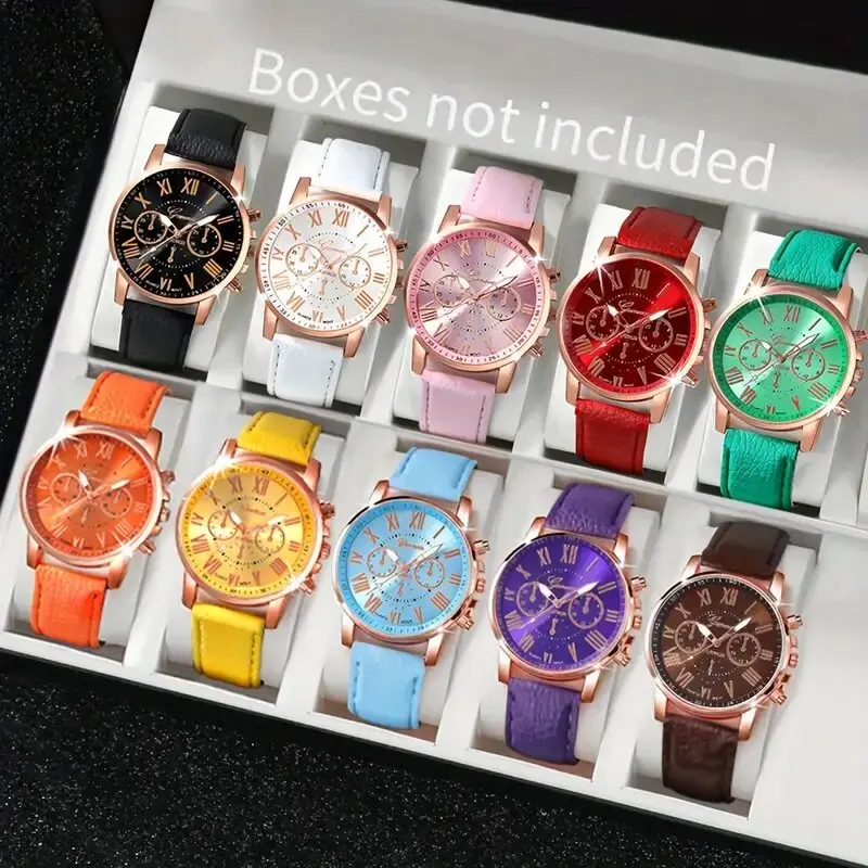 10-piece fashion quartz watch set with different colored straps, suitable for daily wear and can be given as a gift to friends