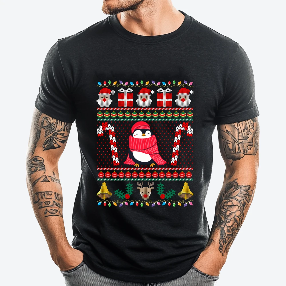 

Valentine's Day Penguin Ugly Sweater Cute Holiday Winter Design Streetwear T Shirt Man Tops & Tees