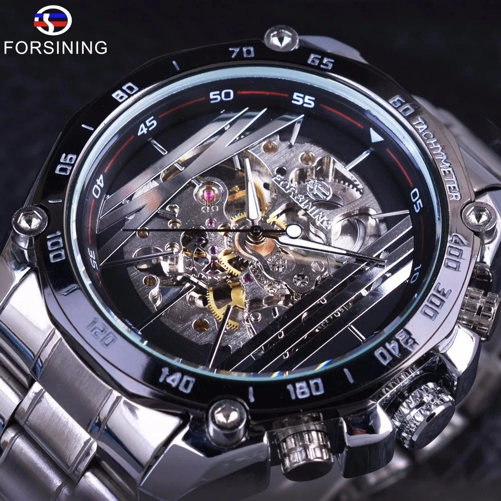 Fashion Forsining Top Brand Full Luxury Golden Stainless Steel Men\'s Casual Hollow Out Fully Automatic Mechanical Wrist Watches