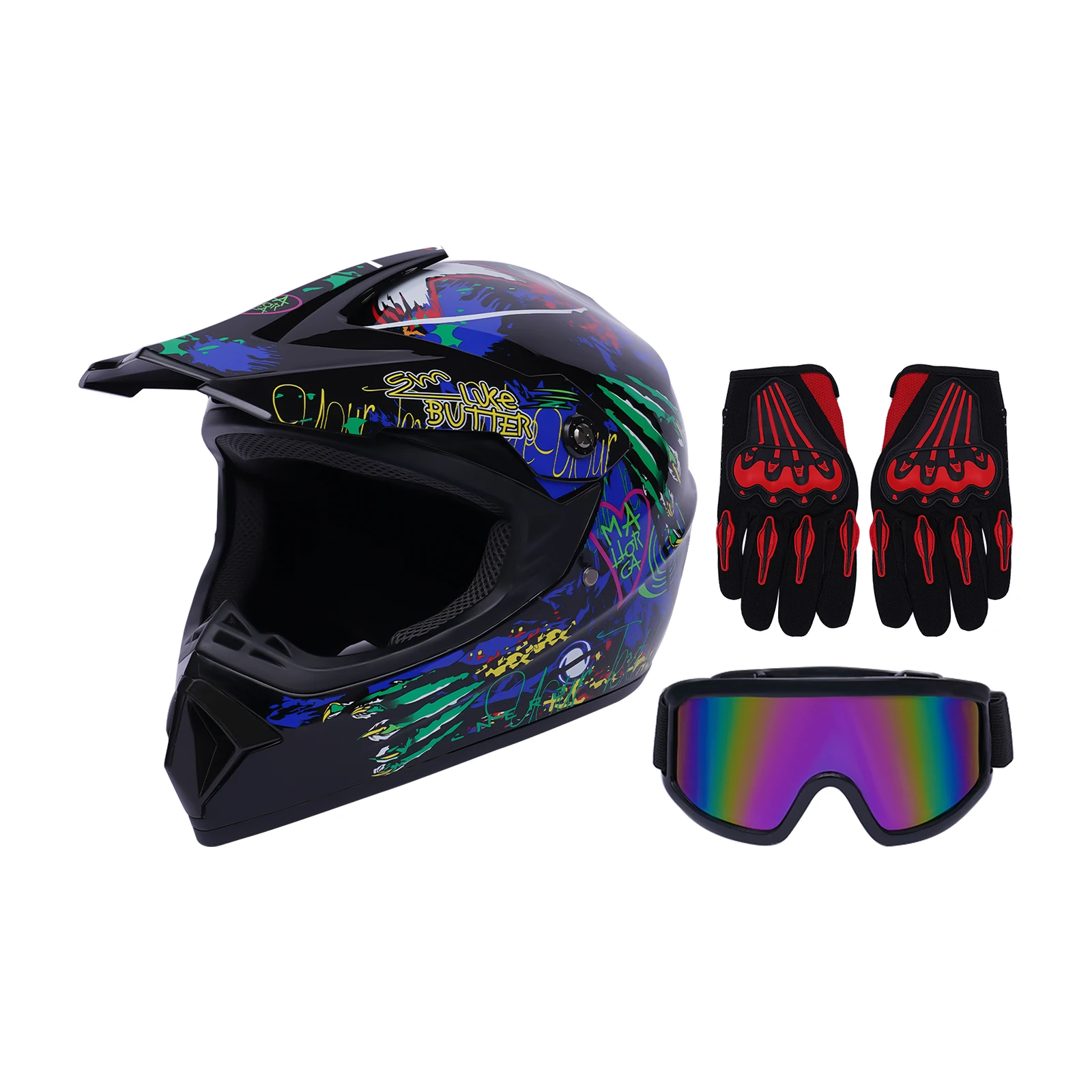 

Motorcycle Helmet with Gloves, Motorcycle Helmet Set, Motocross Helmet Kit For Motorbike Riders with A Head Circumference