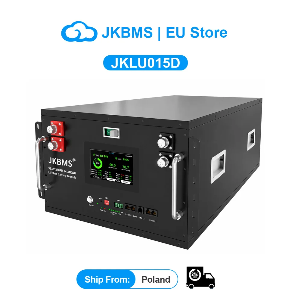 JKBMS Scatola batteria fai-da-te per batterie LifePO4 48V 51.2V 280AH-320AH, sistema di accumulo di energia, senza batteria, JKBMS 7 pollici V19, display touch screen intelligente, JIKONG LCD