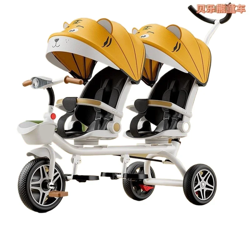 

Stroller can sit and lie down Children's tricycle Twin stroller Foldable baby bicycle size treasure Two-child baby