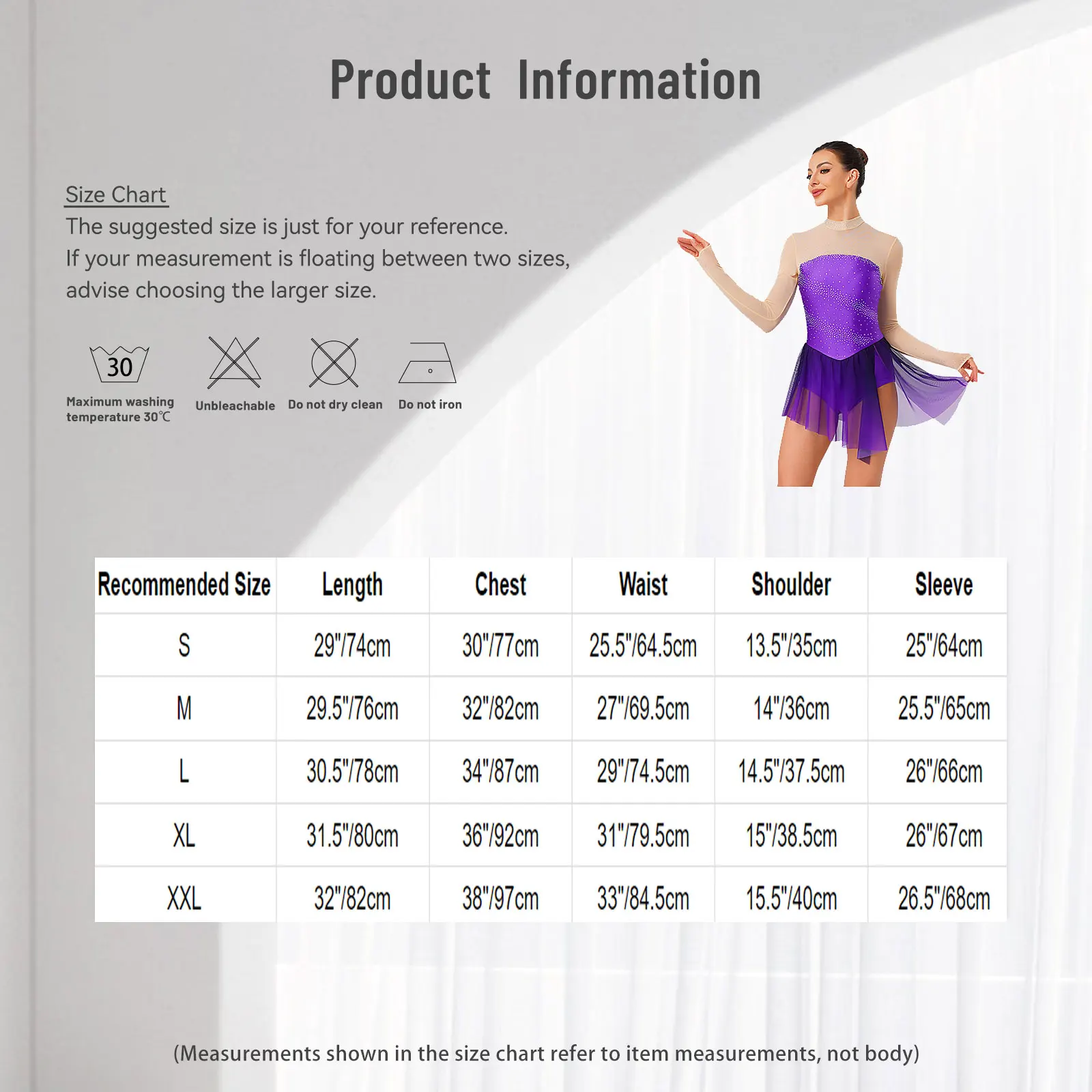 

Women Sheer Mesh Long Sleeve Figure Skating Leotards Dress Rhinestones Mesh Skirts Bodysuit Dress for Ballet Rhythmic Gymnastics