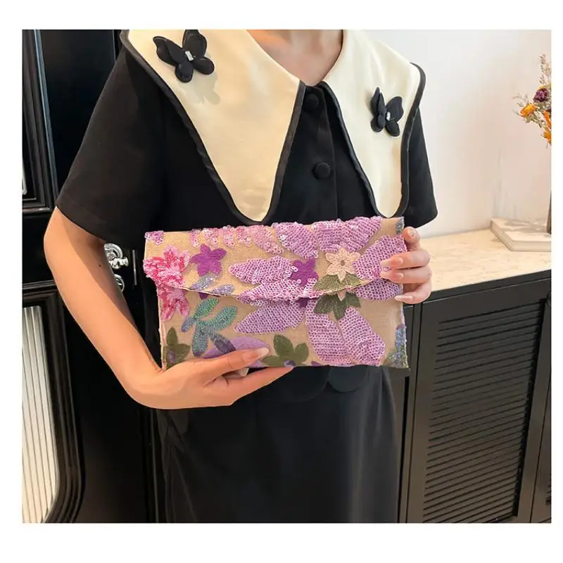 1 Stück Glitzernde Elegante Party-Handtaschen Stilvolle Pailletten-Abendclutches Perlenbesetzte Exquisite Blumenstickerei-Taschen für den Abend – Detail 17