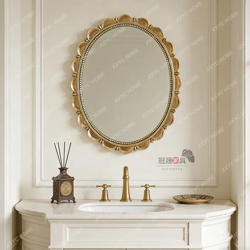 SS  style retro oval bathroom mirror wall hanging carved living room entrance decorative mirror