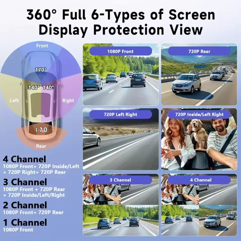 3/4cam 1080P UHD Car Dash Cam with Night Vision Built-In Wi-Fi GPS 24H Parking Support DVR Video Recorder