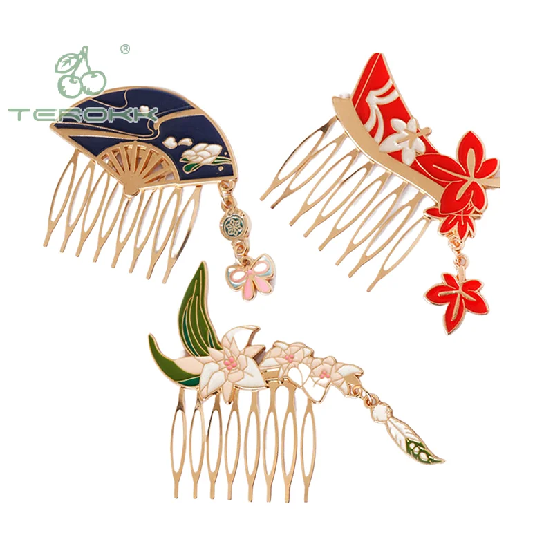 Game Genshin Impact Hairpin Anime Cosplay Props Metal Maple Flower Hair Comb Hairpins For Women Girls Hair Accessories Gift