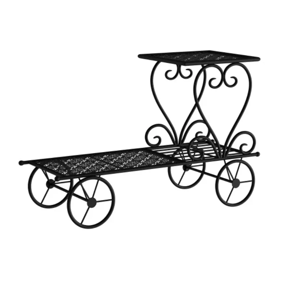 

2023 New Plant Stand 2-Tiered Indoor or Outdoor Decorative Vintage Look Wrought Iron Garden Cart for Patio, Deck, Home or Lawn