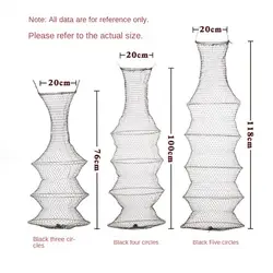 Portable Soft Steel Ring Fishing Tackle Black Adhesive Thread Collapsible Fish Cage Fish Pocket Fishing basket and protection