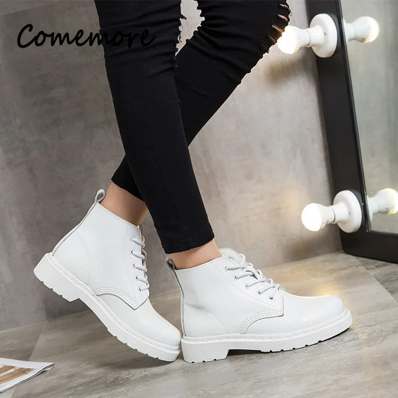 Comemore Platform Motorcycle Boot Female Autumn Winter Gothic Shoes Woman Punk Botas Mujer 2023 Leather Women White Ankle Boots