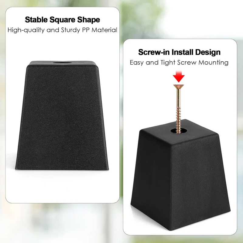 4 peças de substituição de sofá com parafuso para móveis de plástico de 3 polegadas, mesa de centro com pés quadrados