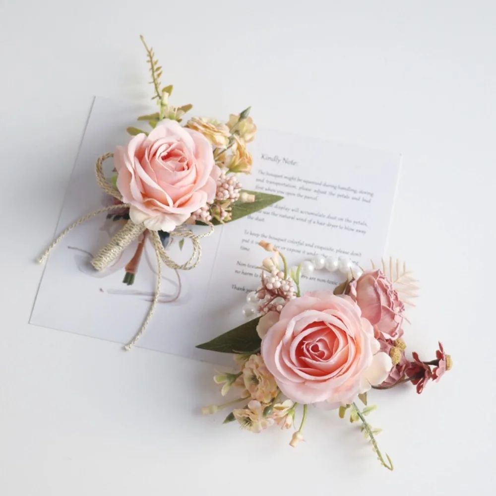 Pink Silk Flowers Boutonnieres for Groom lapela noivo e padrinhos Boutonniere and Corsage for Wedding Accessories Wedding Props