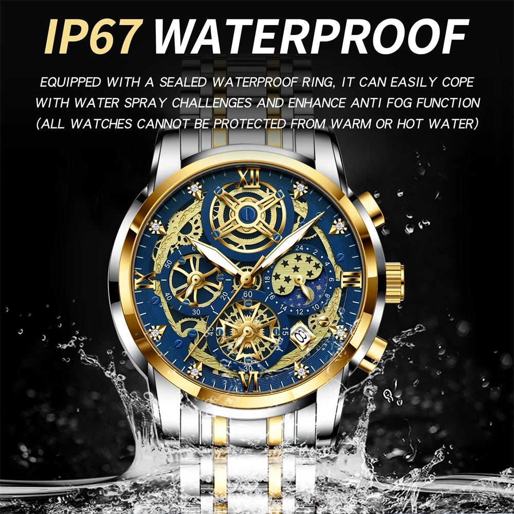 BINBOND ساعات فاخرة للرجال تاريخ كرونوغراف الفولاذ المقاوم للصدأ رجل ساعة مقاوم للماء مضيئة الرياضة العسكرية ساعة كوارتز رجالية #2