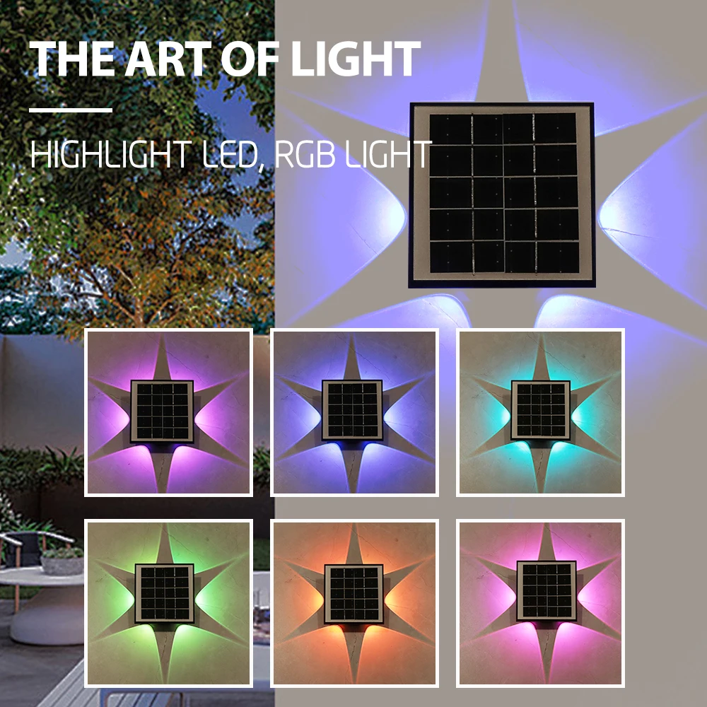 Solar LED Wall Lamp Outdoor Waterproof PHOTOELECTRIC INDUCTION RGB Colors