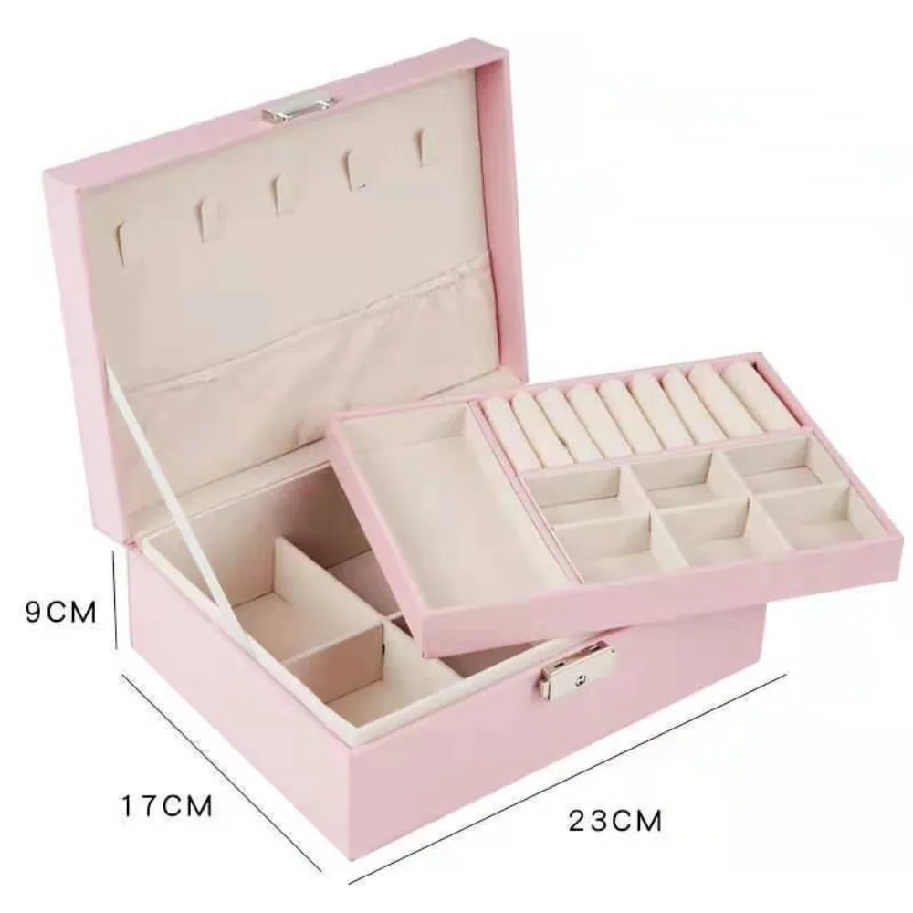 

Large Capacity Pu Leather Jewelry Box Double Layer Subzone Jewelry Storage Box Jewelry Case Necklace Bracelet Jewelry Organizer