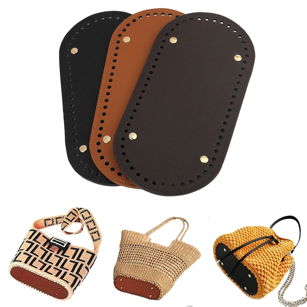 

25*12cm Genuine Leather Handmade Bag Bottom for Crochet Oval Bags Bottom with Hole Knitting Purse Base DIY Handbag Accessories