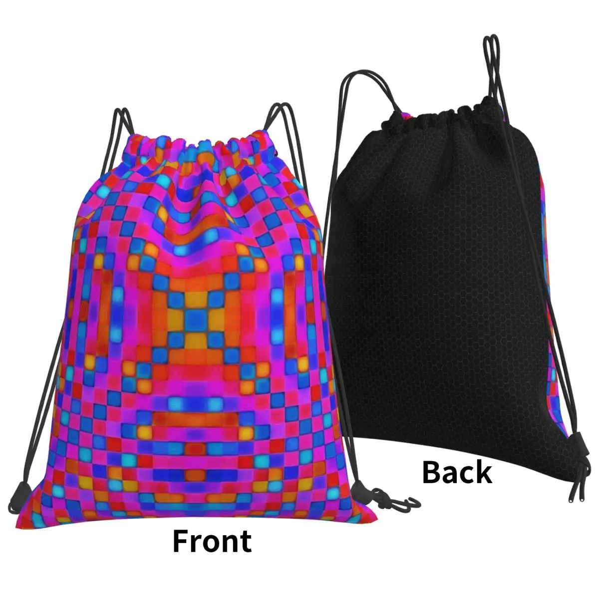 Pixel Shield Glow Backpacks Portable Drawstring Bags Sports Bag Book Bags for Travel Students