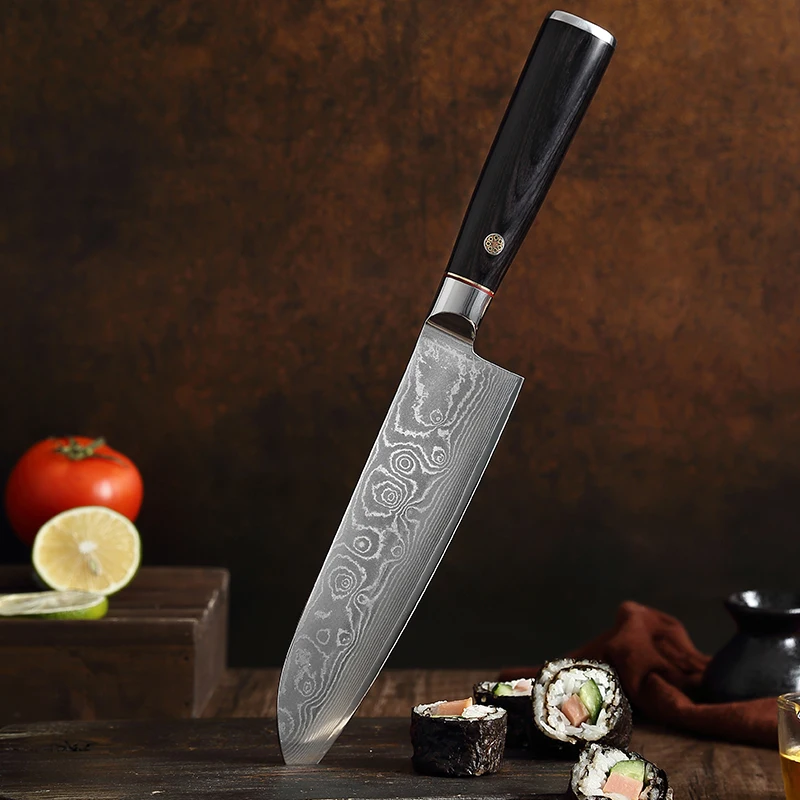 

TJ POP 67 Layer Damascus Steel 7 Inch Santoku Knife Pakkawood Handle Cooking Slicing Knife Home Meat Sushi Cutter Kitchen Knife