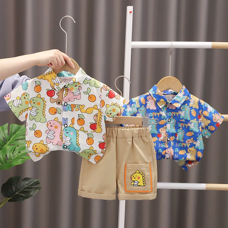 New Baby Boys fashion casual Clothes Set Summer Children Girl  dinosaur Print Shirt+Shorts 2pcs Kids Handsome Outfits 1-5Y