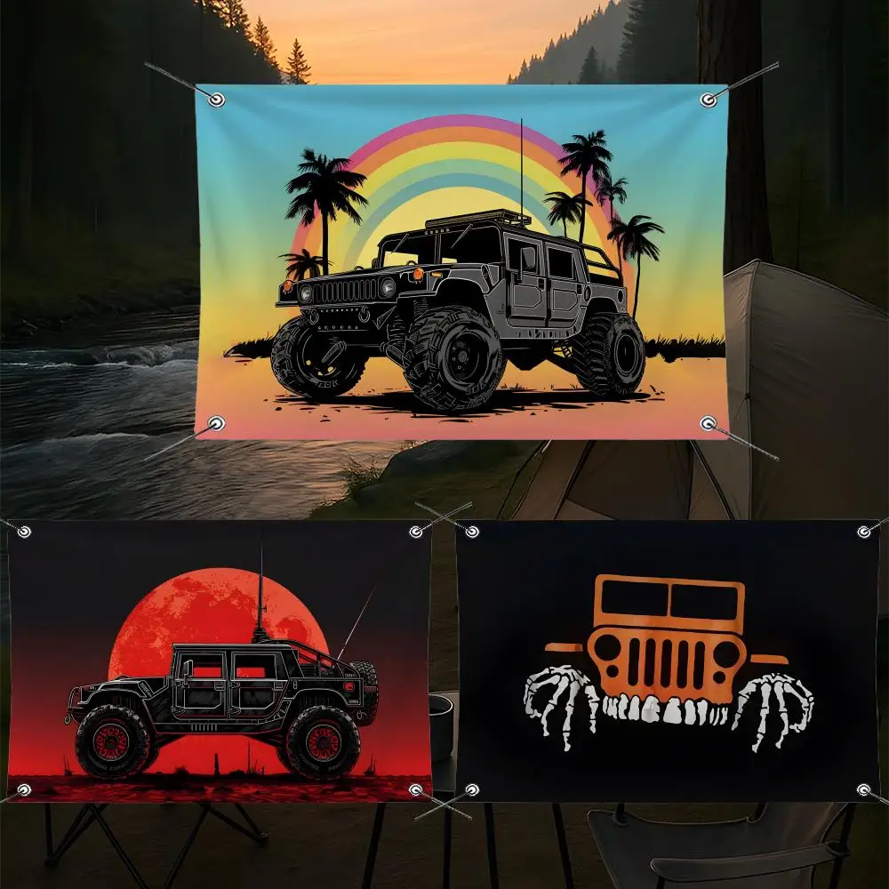 Car J-Jeep Flags Cozy Home Unhemmed Flag 4 Corner Grommets Anti-Wrinkle Waterproof Indoor