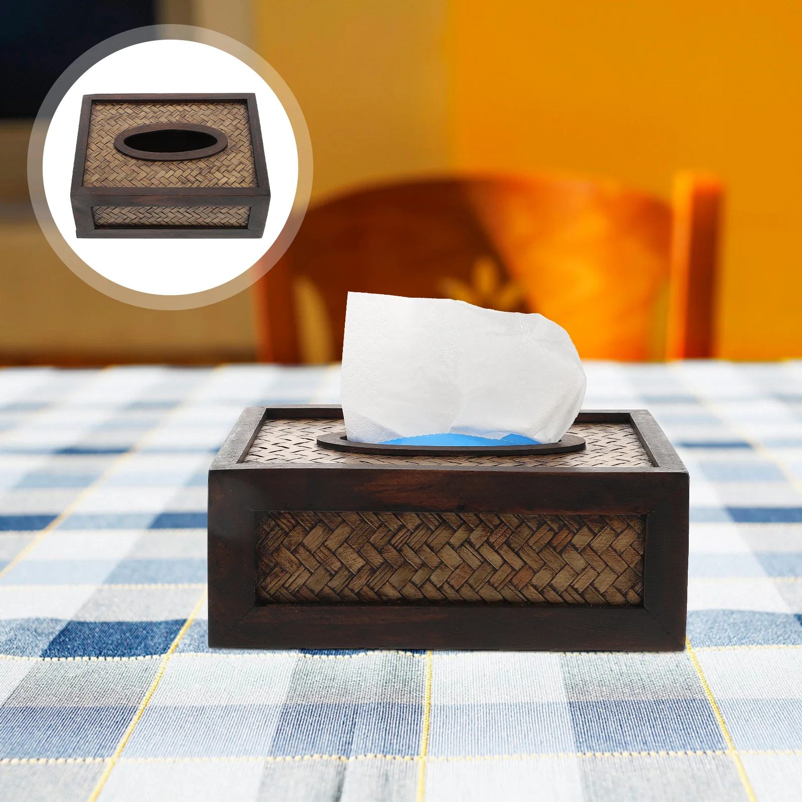

1pc Retro Rattan Woven Tissue Box Natural Wood Desktop Organizer For Home Hotel Cafe Living Room Tissue Storage Holder